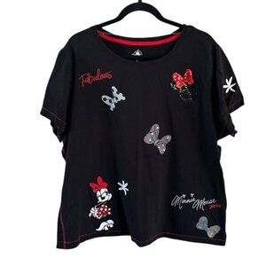 Disney Parks Black Minnie Mouse Sequin Embroidered T-Shirt Sz 2X